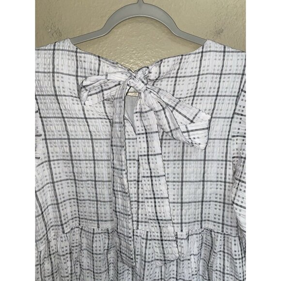 English Factory Dress White Gray Plaid Midi Tiered Cottage Lined - Picture 7 of 11